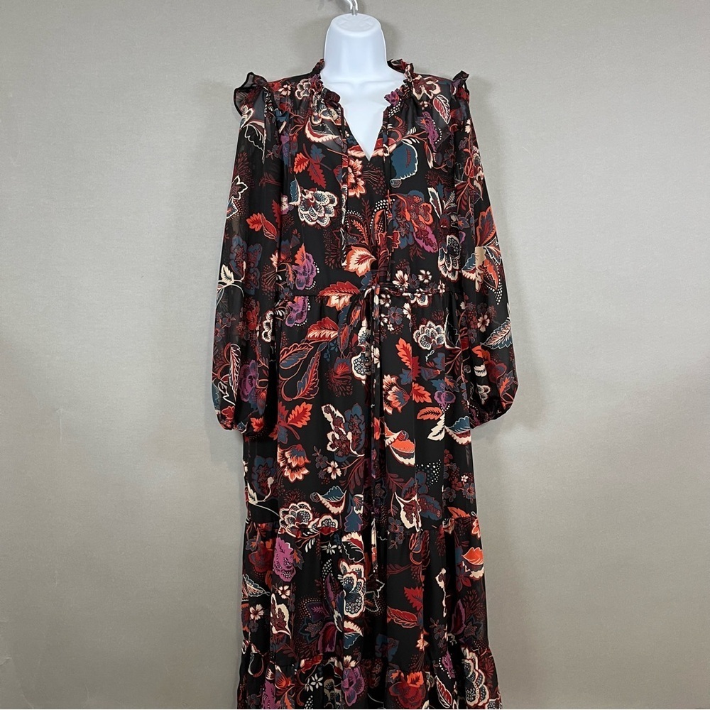Maia Black Paisley V Neck Tiered Boho Maxi Dress